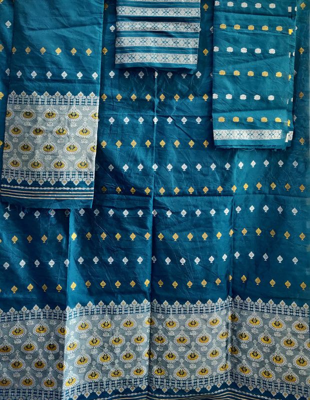 Self Design Mekhela Chador Silk Blend Saree  (Blue)