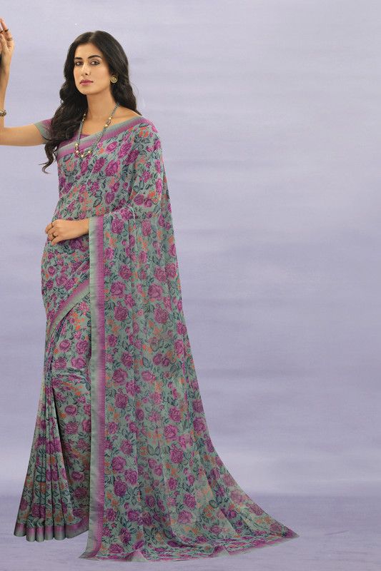 Printed Bollywood Georgette, Chiffon Saree  (Grey)