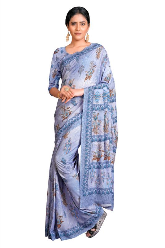 Floral Print Daily Wear Crepe Saree  (Grey)