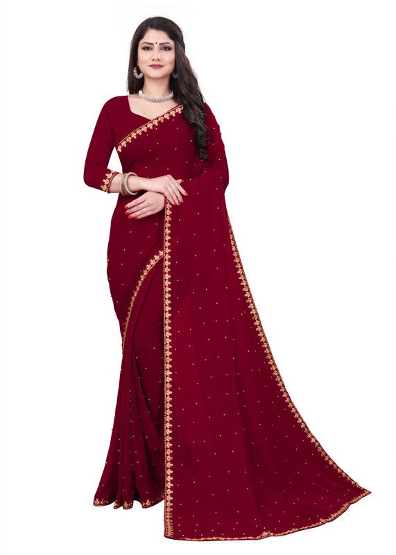 Solid Bollywood Art Silk Saree  (Maroon)