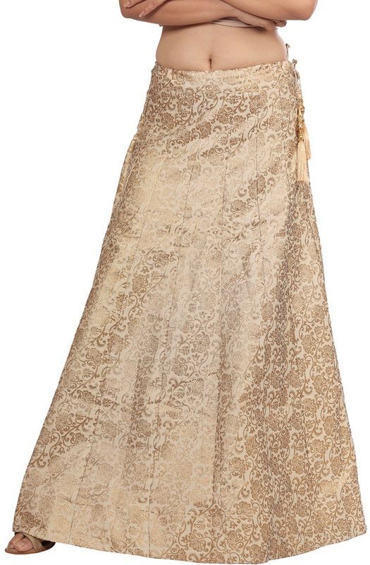 Women Self Design Flared Gold Skirt