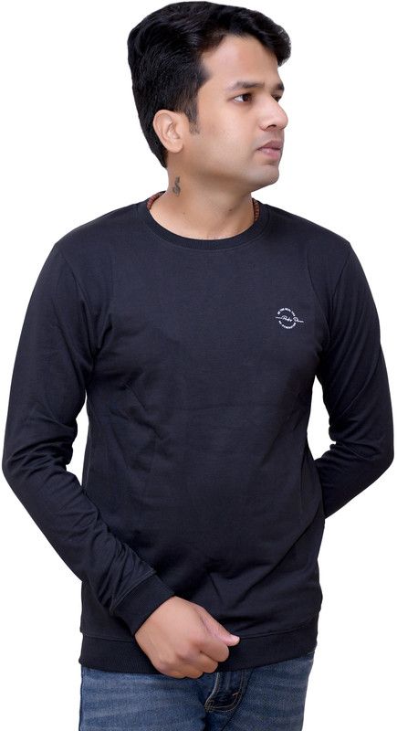 Regular Fit Stylish Look Men Solid Round Neck Cotton Blend Black T-Shirt