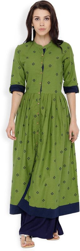 Women Solid Cotton Silk A-line Kurta  (Multicolor)