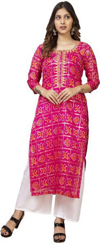 Women Embroidered, Floral Print Pure Cotton Straight Kurta  (Pink)