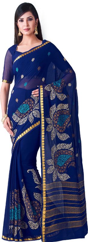 Self Design, Embroidered Bollywood Chiffon Saree  (Blue)