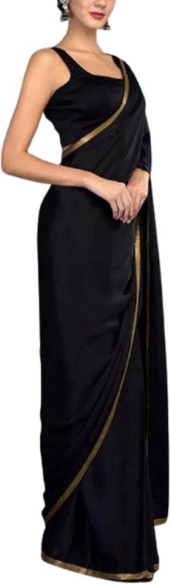 Solid/Plain Bollywood Nylon Saree  (Black)