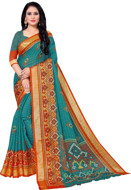 Printed Bollywood Nylon Saree  (Light Blue)