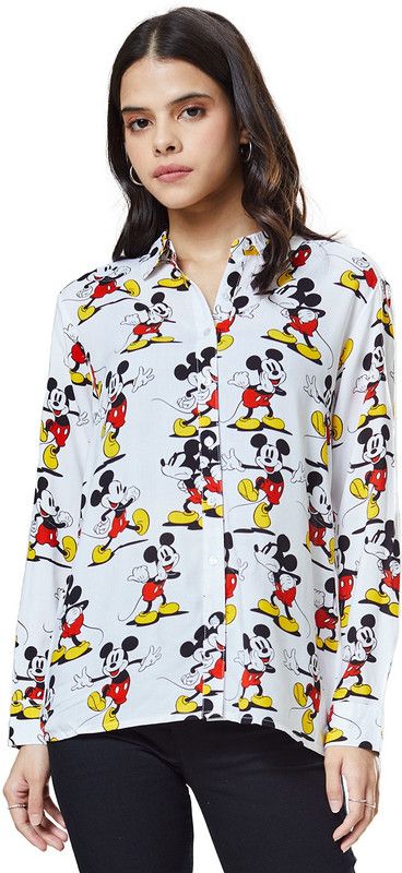 Mickey Mouse Women Regular Fit Printed Spread Collar Casual Shirt