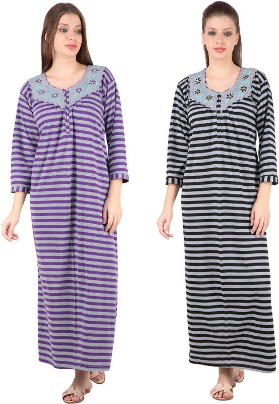 Pack of 2 Women Nighty Set  (Grey, Purple, Black)