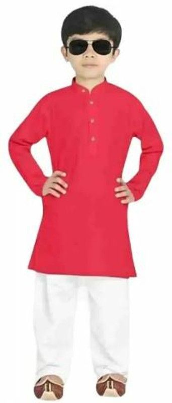 Boys Cotton Blend Kurta and Pyjama Set  (Pack of 1)