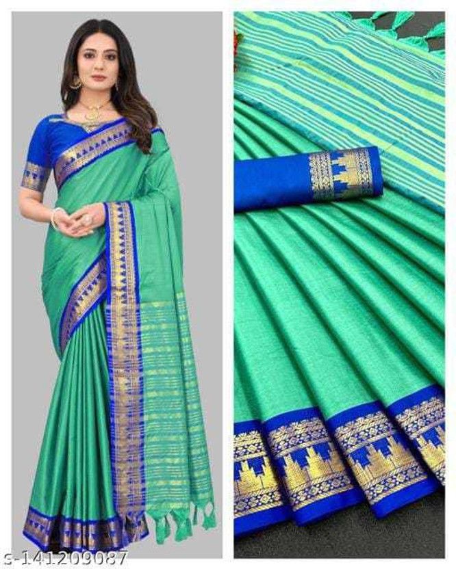 Temple Border Paithani Pure Silk Saree  (Blue)