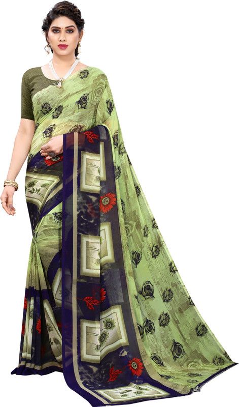 Floral Print Daily Wear Chiffon Saree  (Light Green)