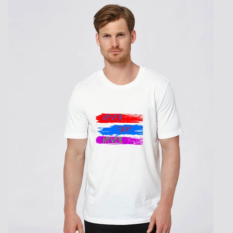 Men Typography Round Neck Wool Blend White T-Shirt
