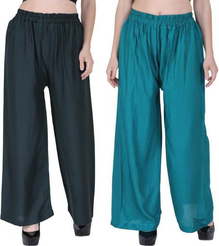 Pack of 2 Women Regular Fit Green, Black Viscose Rayon Trousers
