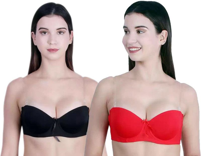 Pack of 2 Women Balconette Lightly Padded Bra  (Black, Red)