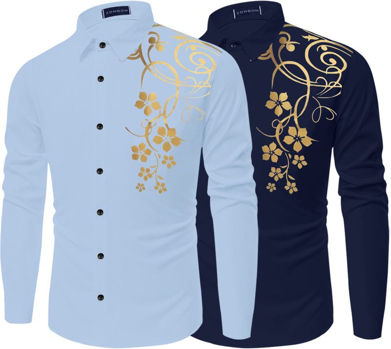 Men Regular Fit Printed Spread Collar Casual Shirt  (Pack of 2)