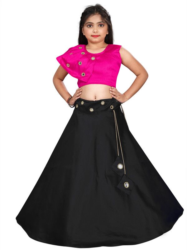 Girls Lehenga Choli Western Wear Embellished Lehenga & Crop Top  (Pink, Pack of 1)