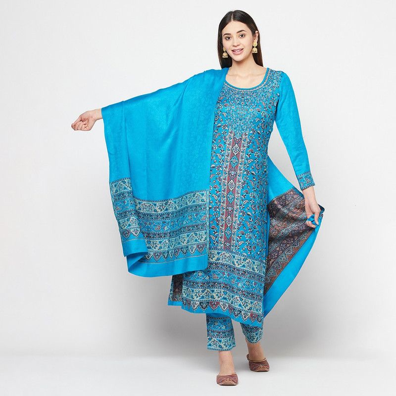 Unstitched Acrylic Blend Kurta & Palazzo Material Embroidered