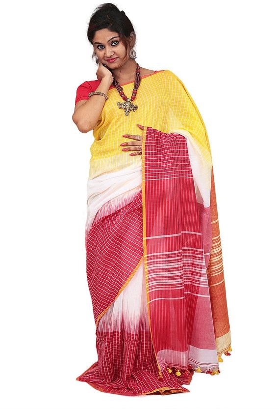 Self Design Tant Cotton Blend Saree  (Multicolor)