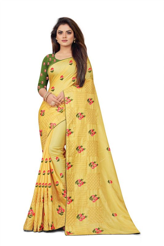 Embroidered Fashion Art Silk Saree  (Yellow)