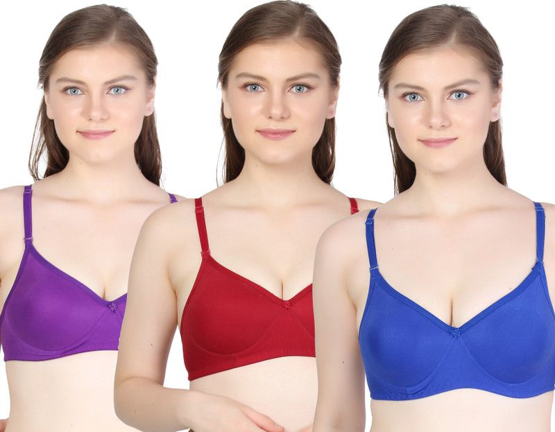 Pack of 3 Women Full Coverage Heavily Padded Bra  (Blue, Purple, Maroon)