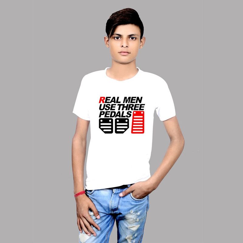 Widersoft Printed Men Round Neck Black T-Shirt on Chest Real Men Use Three Pedals Graphic Print For Mens Men Printed Round Neck Cotton Blend White T-Shirt