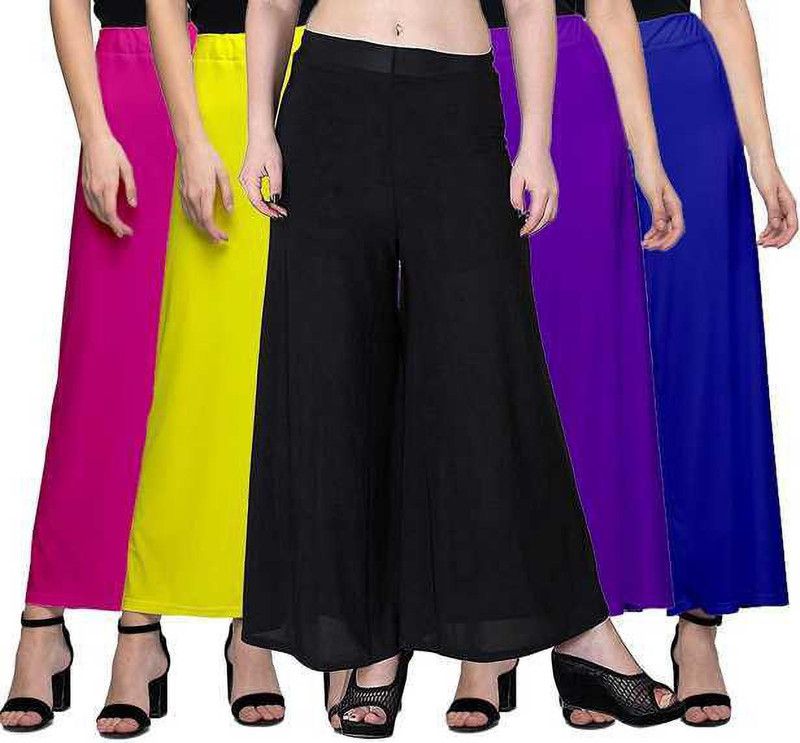 Women Regular Fit Pink, Yellow, Black, Purple, Dark Blue Crepe Trousers
