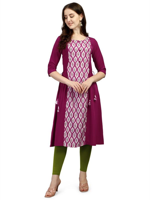 Women Printed Crepe A-line Kurta  (Maroon)