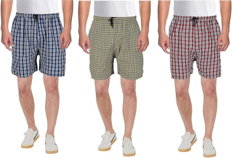 Pack of 3 Checkered Men & Women Multicolor Basic Shorts