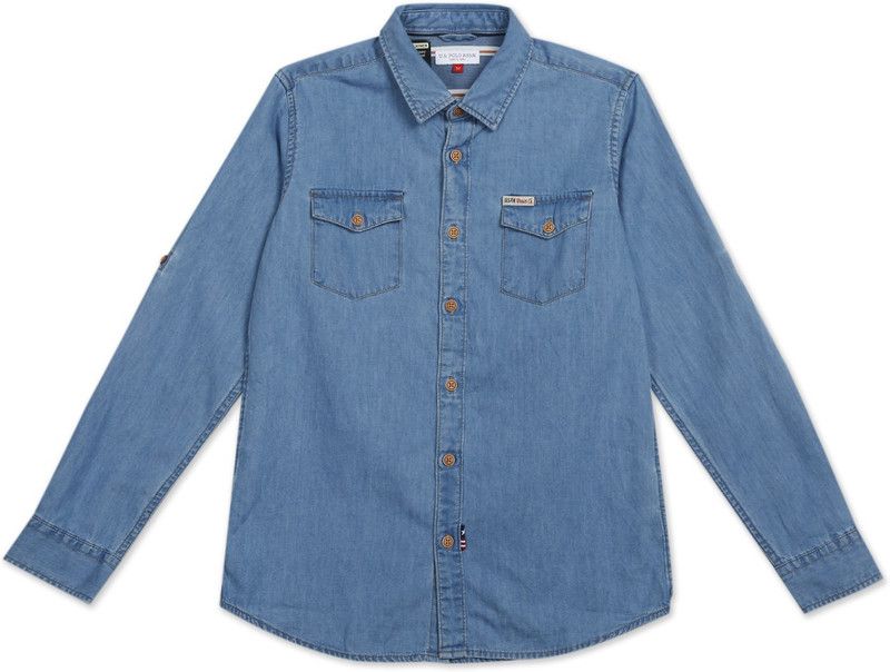 Boys Regular Fit Washed Spread Collar Casual Shirt