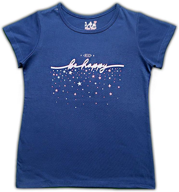 Baby Girls Typography Polycotton T Shirt  (Blue, Pack of 1)