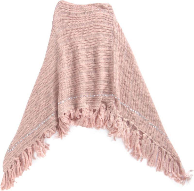 Girls Embellished High Neck Pink Sweater
