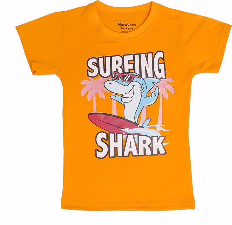 Boys Typography, Graphic Print Pure Cotton T Shirt  (Yellow, Pack of 1)
