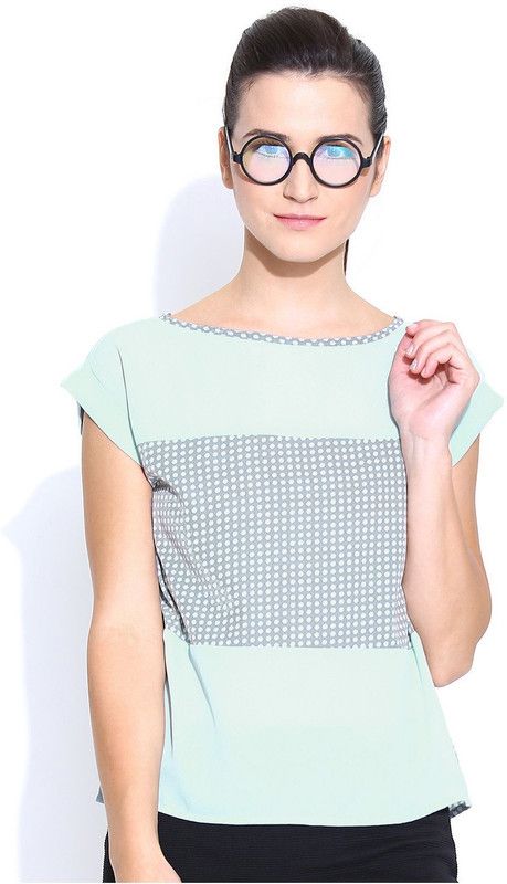 Casual Cap Sleeves Polka Print Women Blue, Grey Top