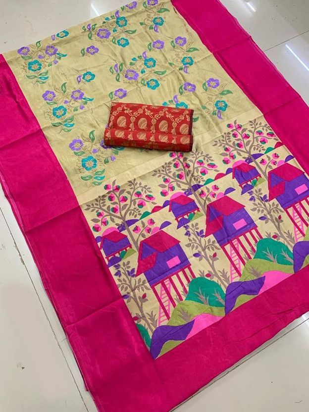 Embroidered Bollywood Art Silk Saree  (White)