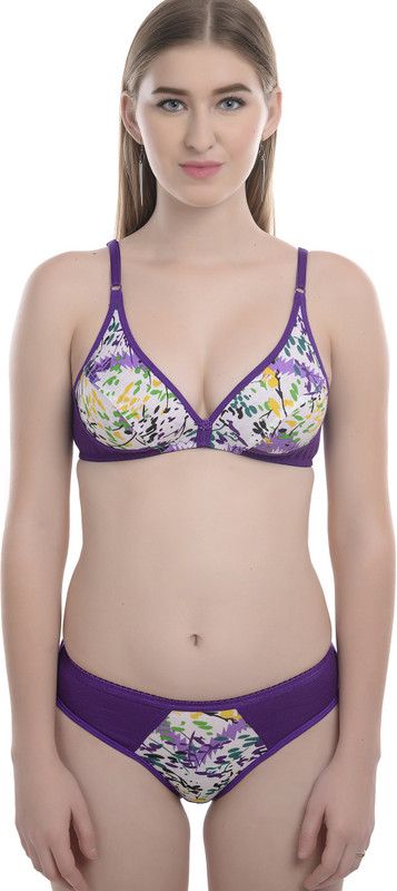 Bra & Panty Set Printed Purple Lingerie Set