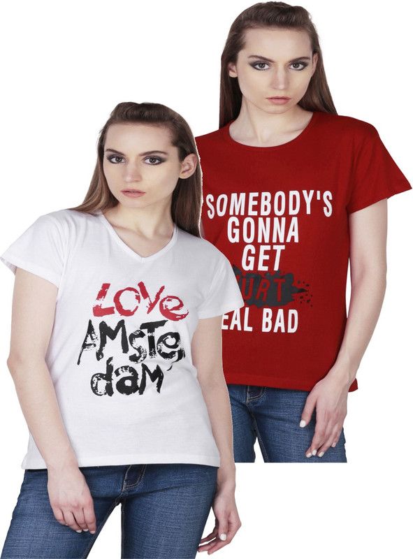 Pack of 2 Casual Regular Sleeves Self Design Women Red, White Top