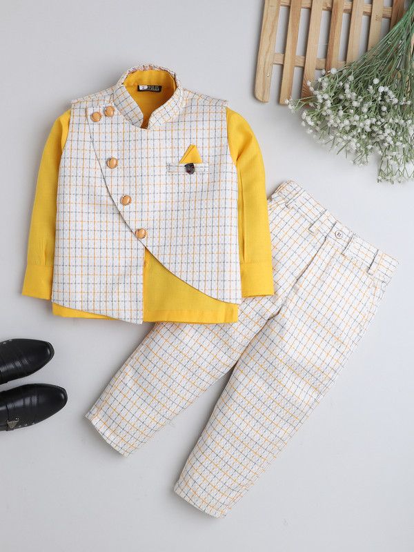 Boys Party(Festive) Shirt Trouser, Waistcoat  (Yellow)