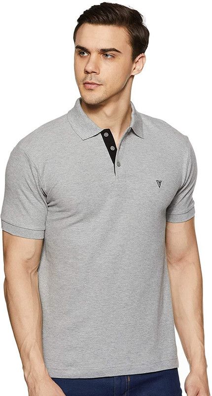Men Self Design Polo Neck Cotton Blend Grey T-Shirt