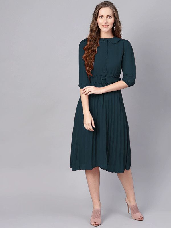 Women Solid Georgette A-line Kurta  (Dark Green)