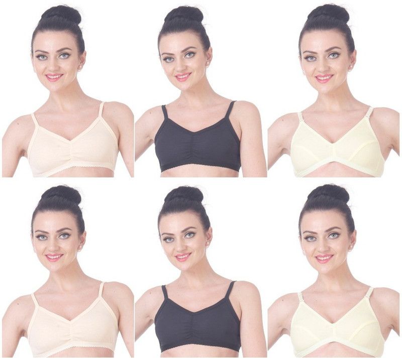 Pack of 6 Women Full Coverage Non Padded Bra  (Black, Beige)