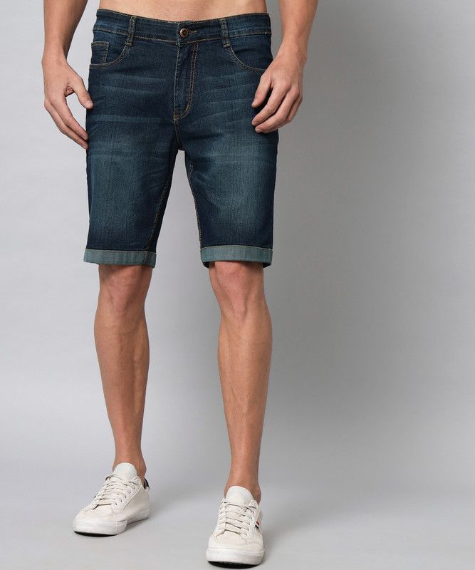 Dyed/Washed Men Dark Blue Denim Shorts