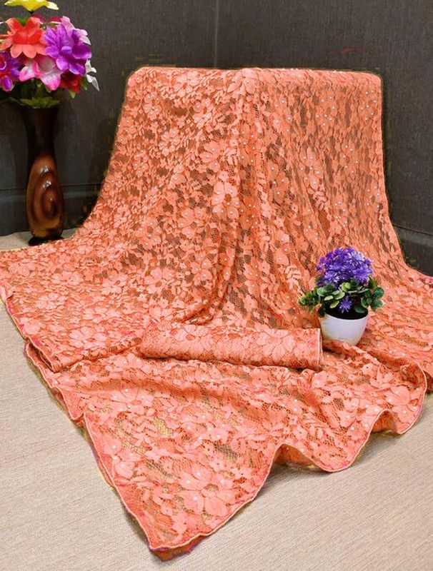 Printed Bollywood Net Saree  (Orange)