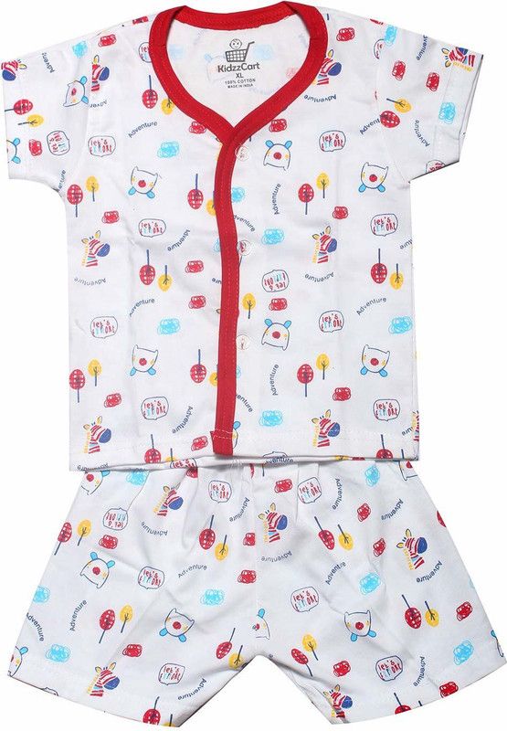 Baby Boys & Baby Girls Printed Pure Cotton Kids Nightwear  (White Pack of 1)