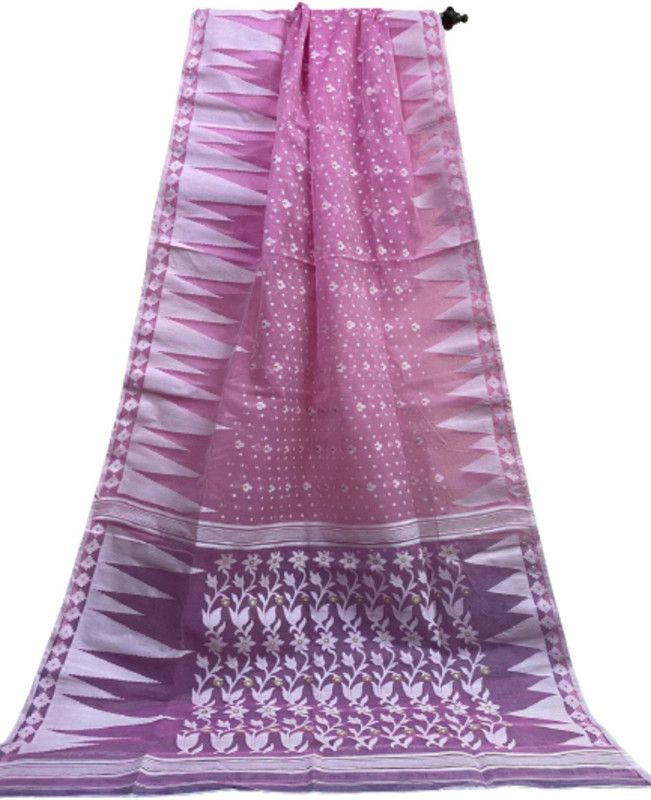 Self Design Jamdani Cotton Silk Saree  (Pink)