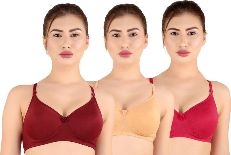 Pack of 3 Women Full Coverage Lightly Padded Bra  (Beige, Maroon, Red)