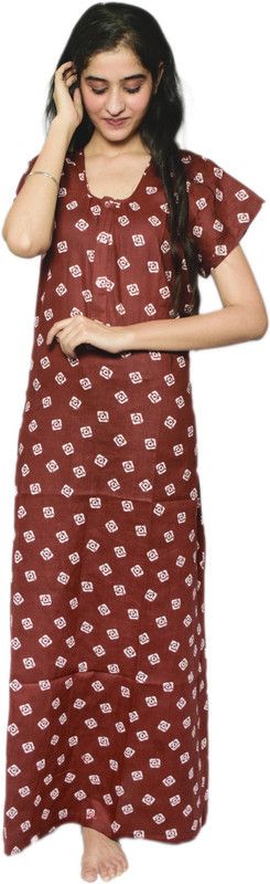 Women Nighty with Robe  (Maroon, White)