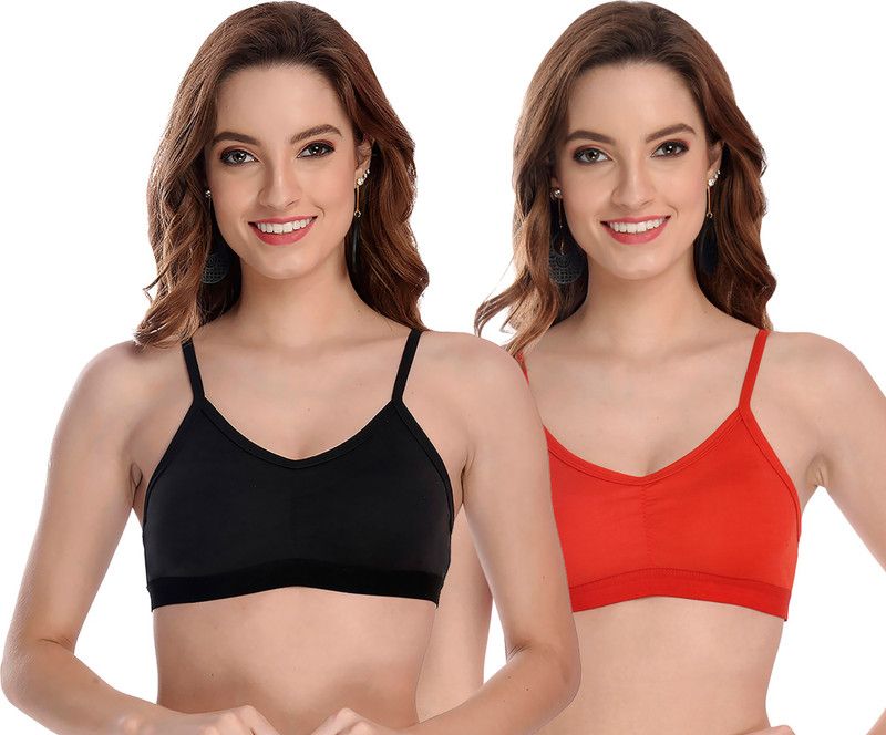 Pack of 2 Women Cami Bra Non Padded Bra  (Black, Red)