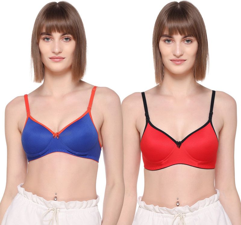Pack of 2 Women Full Coverage Lightly Padded Bra  (Blue, Red)