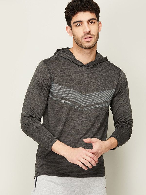Men Printed Hooded Neck Polyester Black T-Shirt